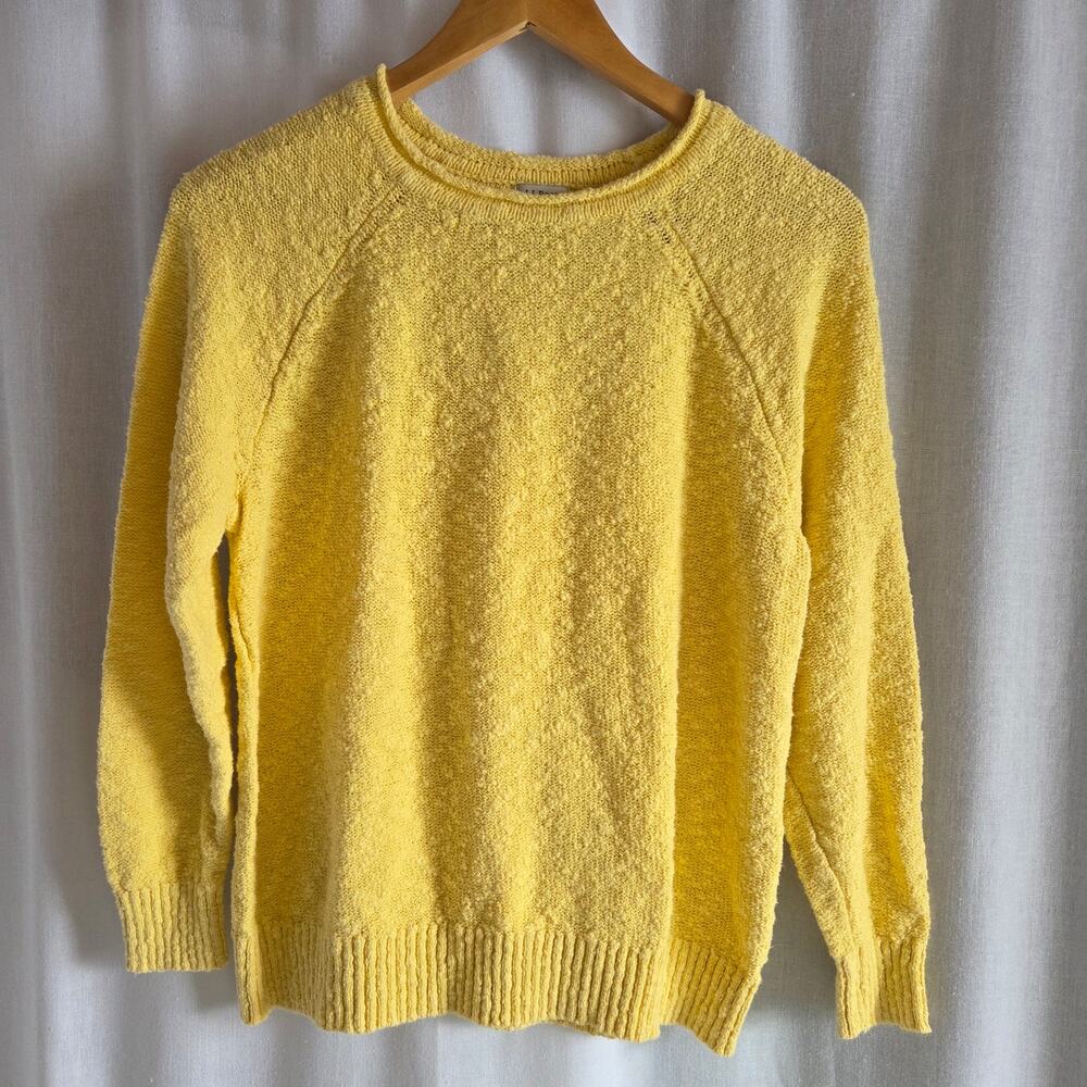 LL Bean 100% Cotton Slub Rollneck Yellow Pullover Sweater SZ L